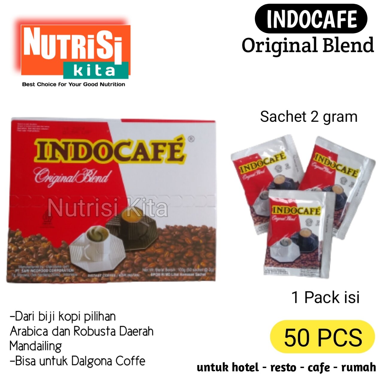 Indocafe original blend (50 sachet) kopi hotel cafe dalgona coffee kopi