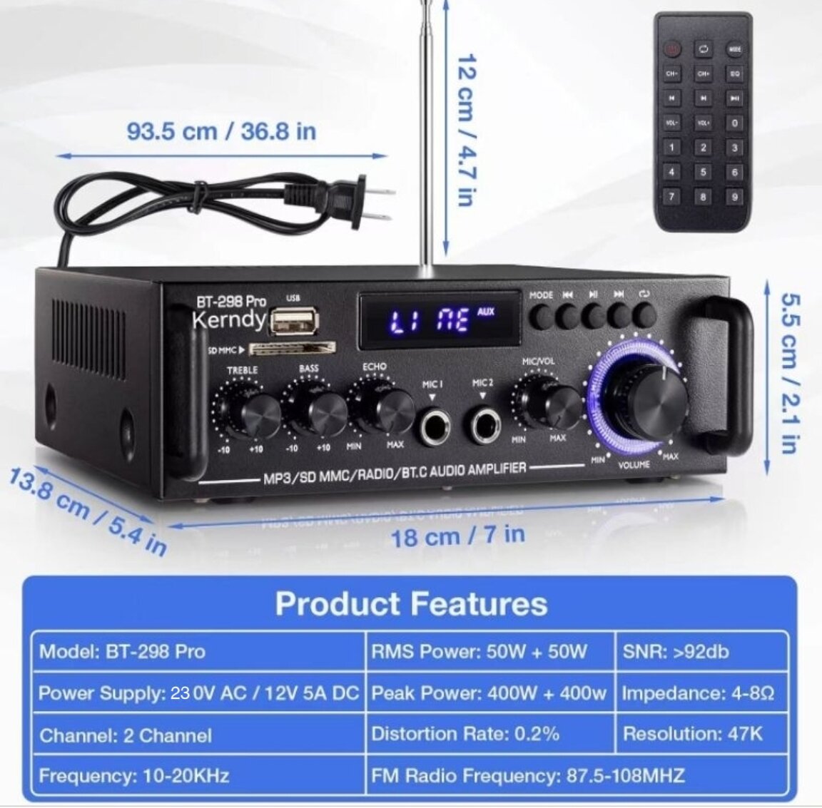 (Type 2024)Amplifier KERNDY BT-298 pro ECHO Bluetooth EQ Audio Ampllifier Karaoke Home Theater FM Radio 800W BT298PRO - Merek Tanpa Merek Harga 299,000 rupiah*Gratis Ongkir