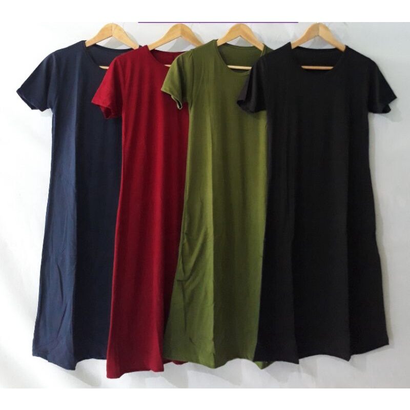 DRESS WANITA DEWASA POLOS BAHAN KAOS/DRESS POLOS NAVY/ DASTER