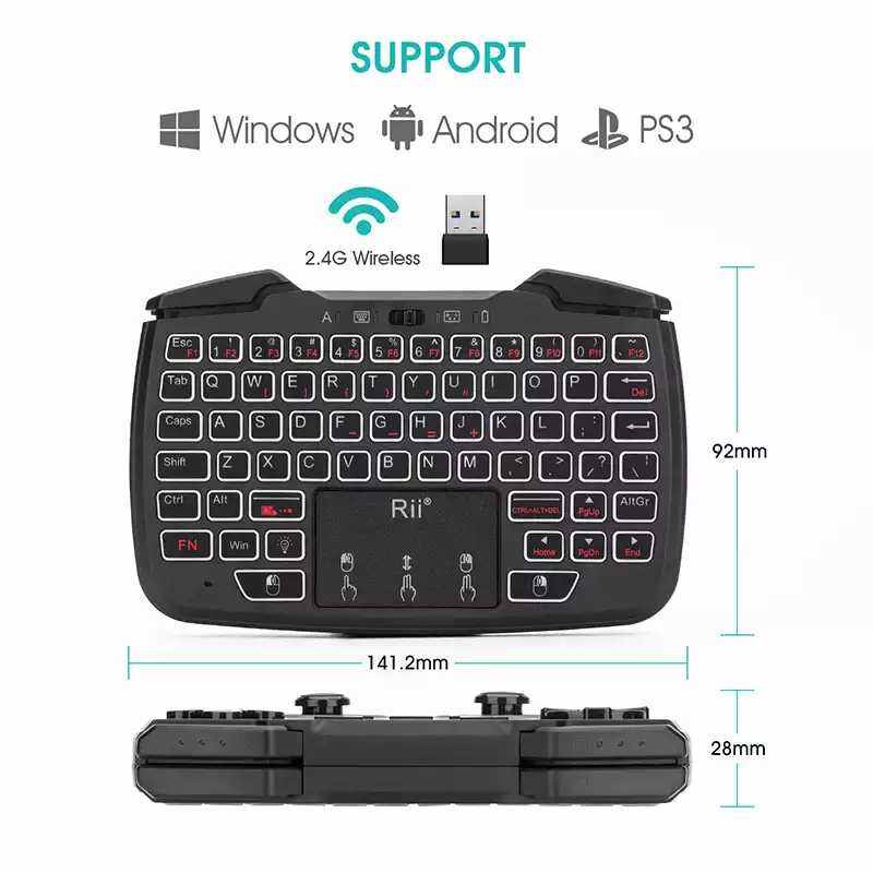 Rii Rk707 24g Hz W Ireless Kontroler Game Keyboard Mouse Combo Dengan Touchpad Backlit Putih Turbo Fungsi Getaran