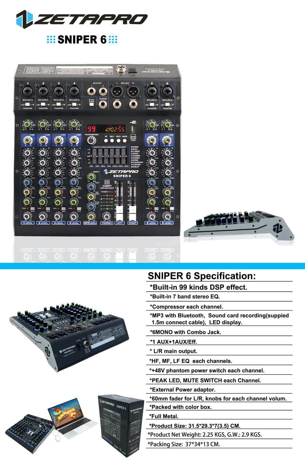 MIXER AUDIO ZETAPRO SNIPER 6 SNIPER 6 WITH COMPRESSOR Zetapro Original