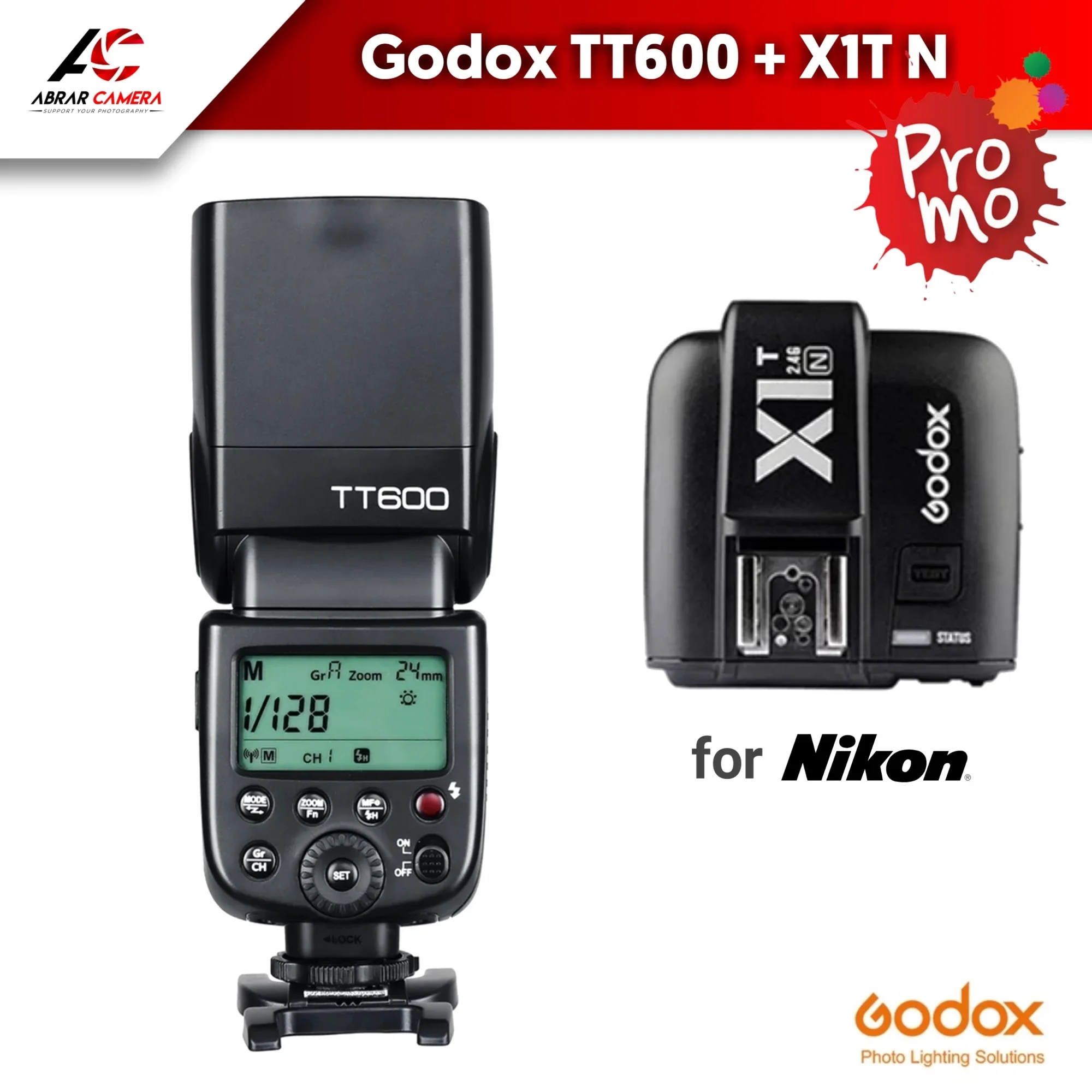 Paket Flash Godox TT600 Universal + Trigger Godox X1T-N For Nikon