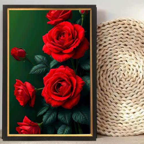 Hiasan dinding lukisan cetak Bunga Mawar merah plus bingkai ukuran 35x52cm