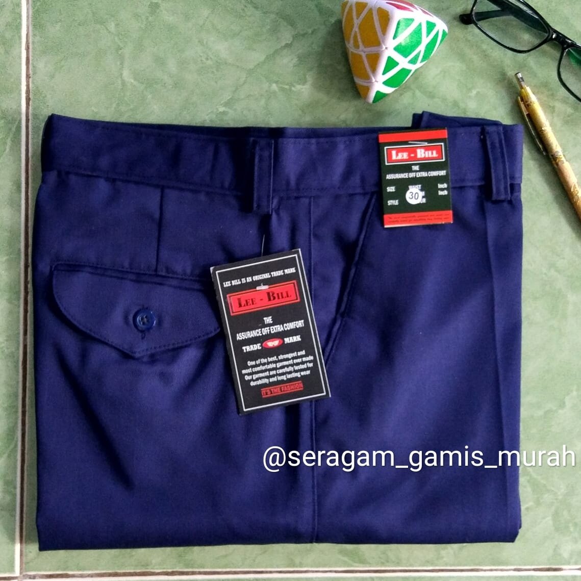 Celana panjang bahan kain katun warna biru dongker seragam SMP | Lazada