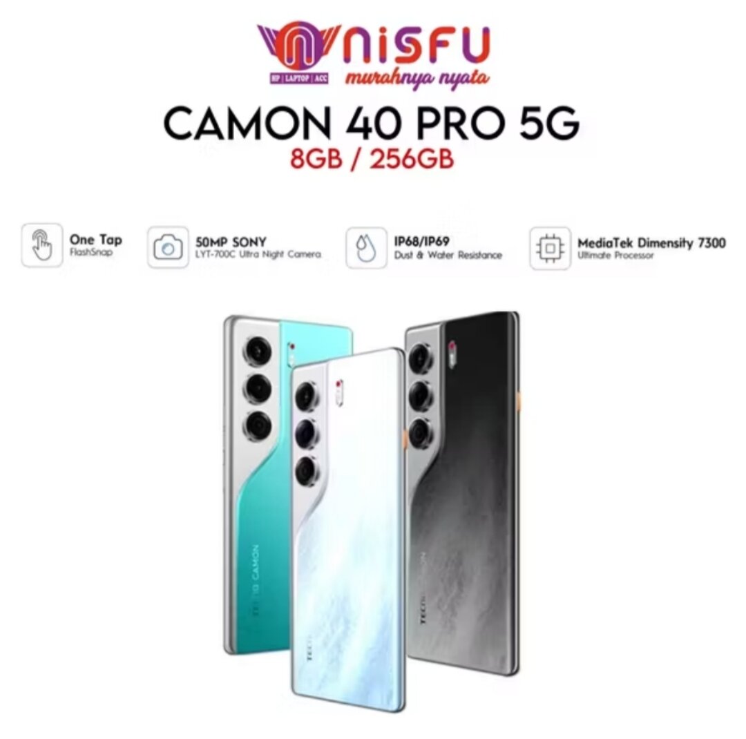 TECNO CAMON 40 PRO 5G 16GB* / 256GB | 3D CURVED FHD+ | 50MP CAMERA | BATERAI 5200mAh | GARANSI RESMI Harga 4,099,000 rupiah*Gratis Ongkir