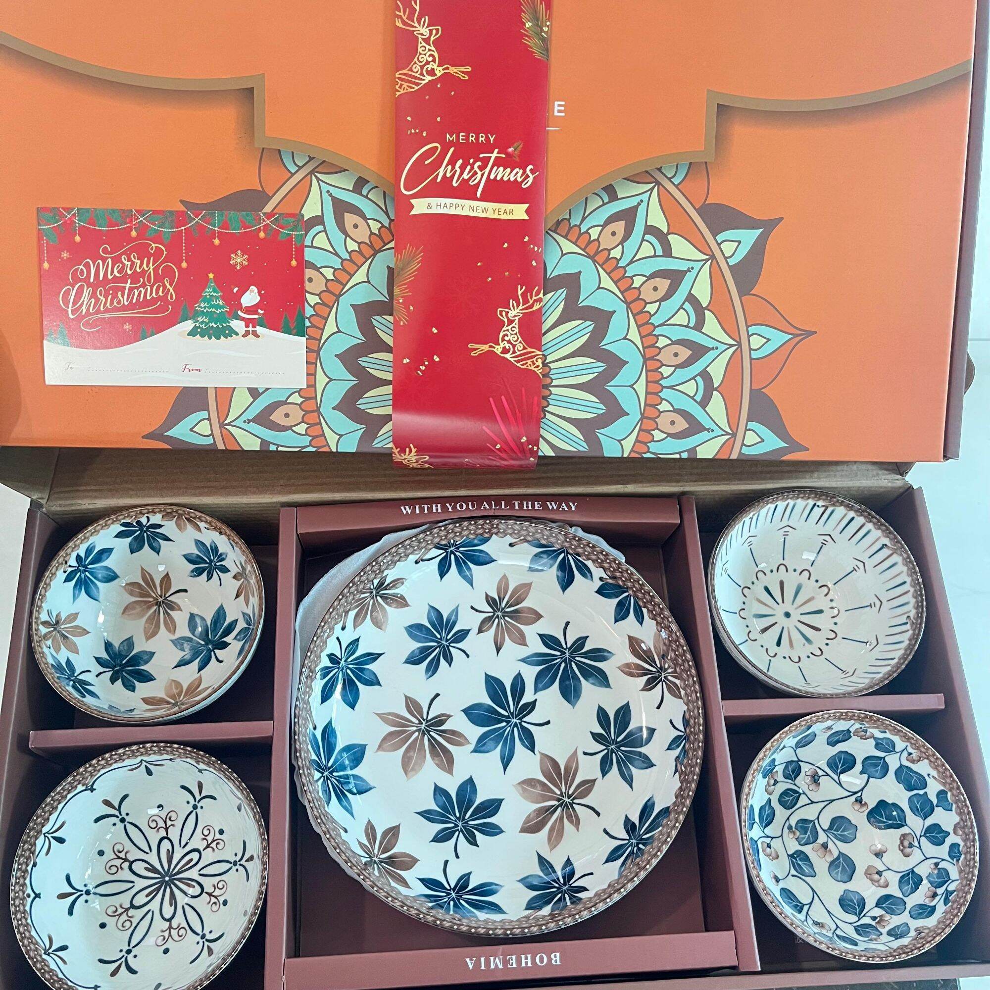 Hampers Natal Premium Ceramic Bowl Mangkok SET Plate Piring hadiah Kado Parcel Ready
