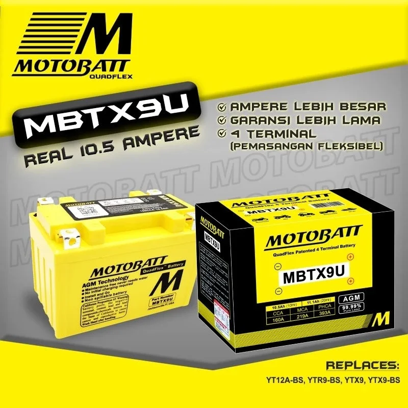 aki AKI ACCU KERING 12V 105 AMPERE MOTOBATT MBTX9U ORIGINAL UNTUK