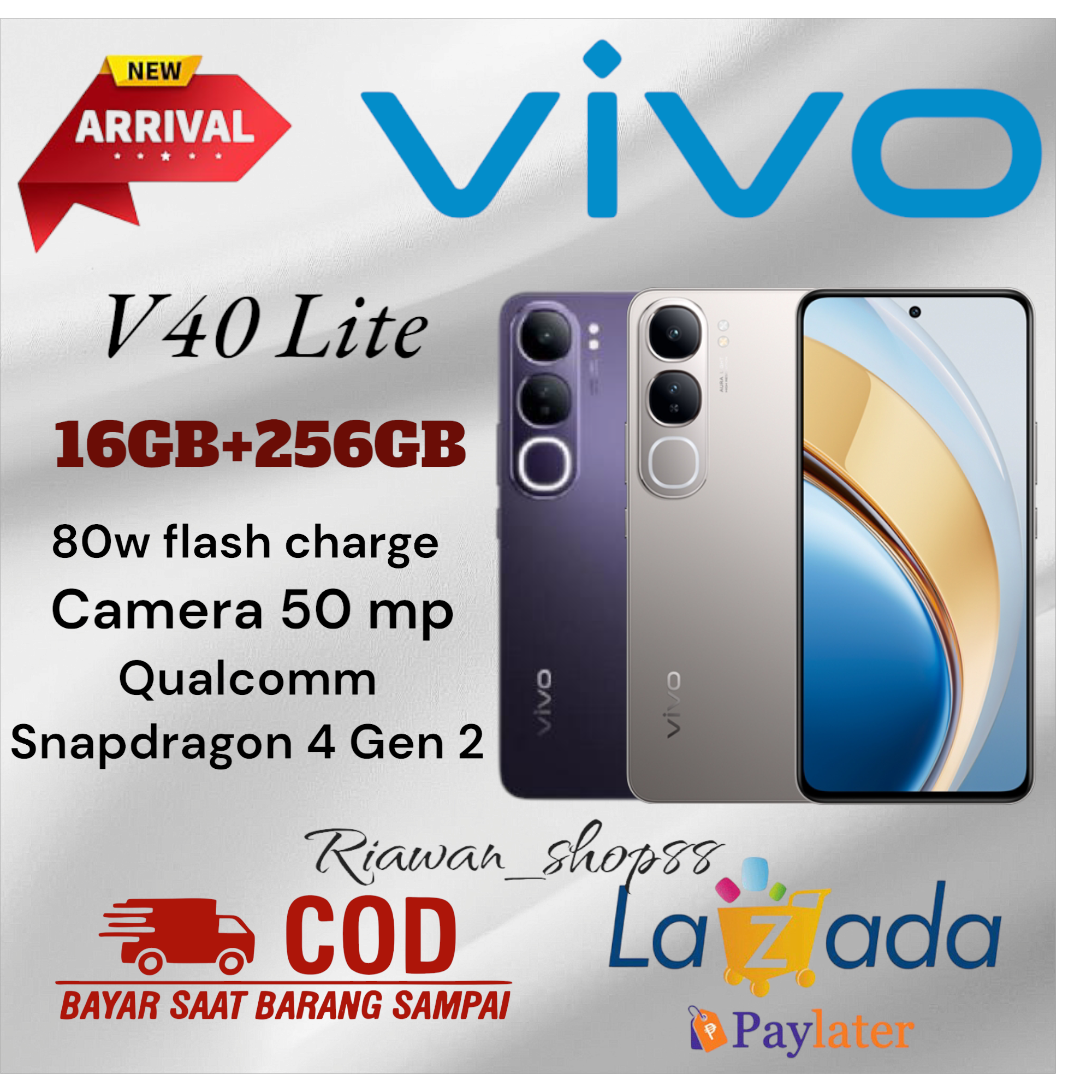 Hp Vivo V40 lite Ram 16GB+256GB (8+8) 80W flash charge ,cam 50 mp ,bat 5000mah ,( IA erase ) garansi resmi 1tahun ,imei terdaftar kementrian Giá 3,295,000 Đồng*Miễn phí vận chuyển