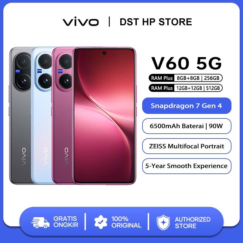 [Official Store] Vivo V60 5g (12/256GB)(12/512GB) Snapdragon 7 Gen 4-official warranty Vivo Indonesia Harga 6,999,000 rupiah*Gratis Ongkir