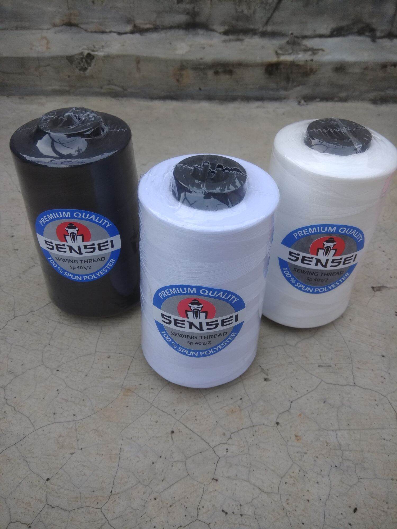benang jahit hitam putih putih natural merk sensei