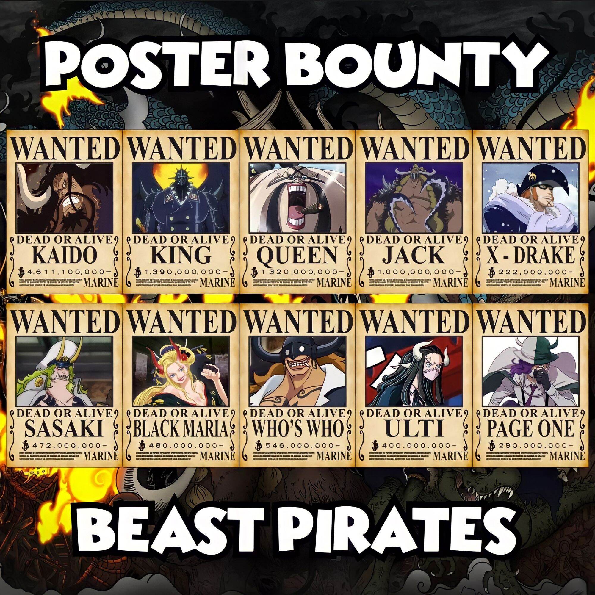 Poster Bounty Beast Pirates Anime Manga One Piece Yonkou/Kaisar Laut ...