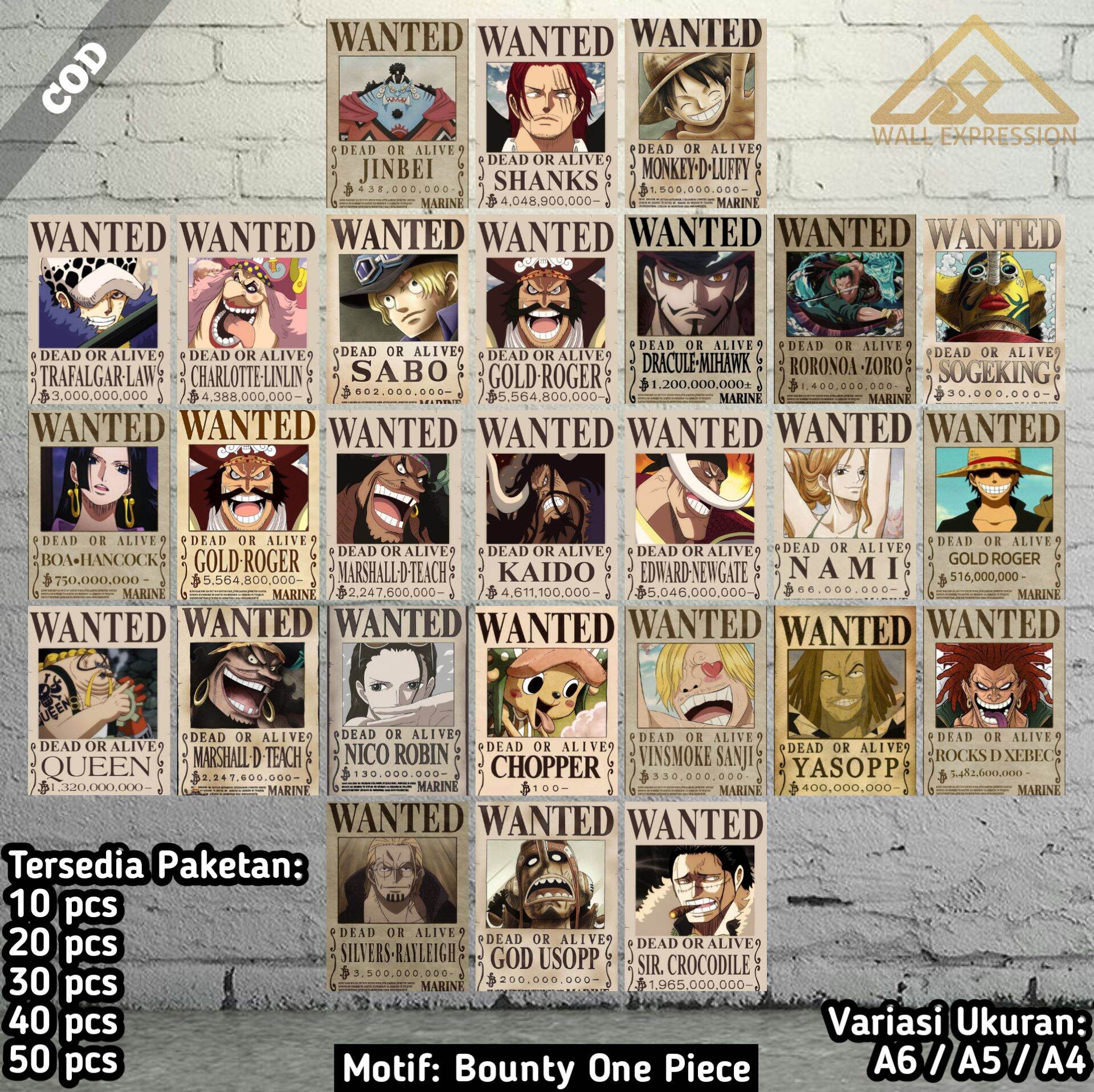Poster dinding motif bounty one piece / Hiasan dinding gambar bounty