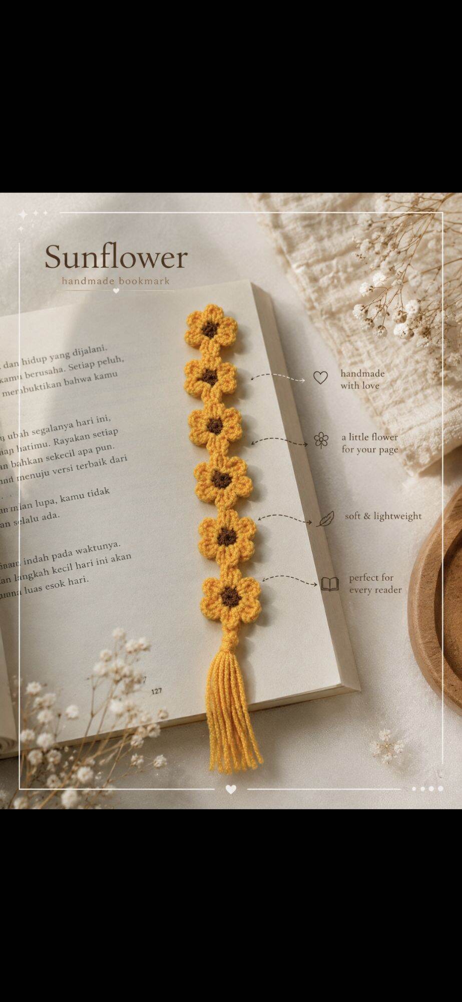 LivaCraf ~ Bookmark Rajut Handmade/ Penanda Buku Aesthetic Handmade