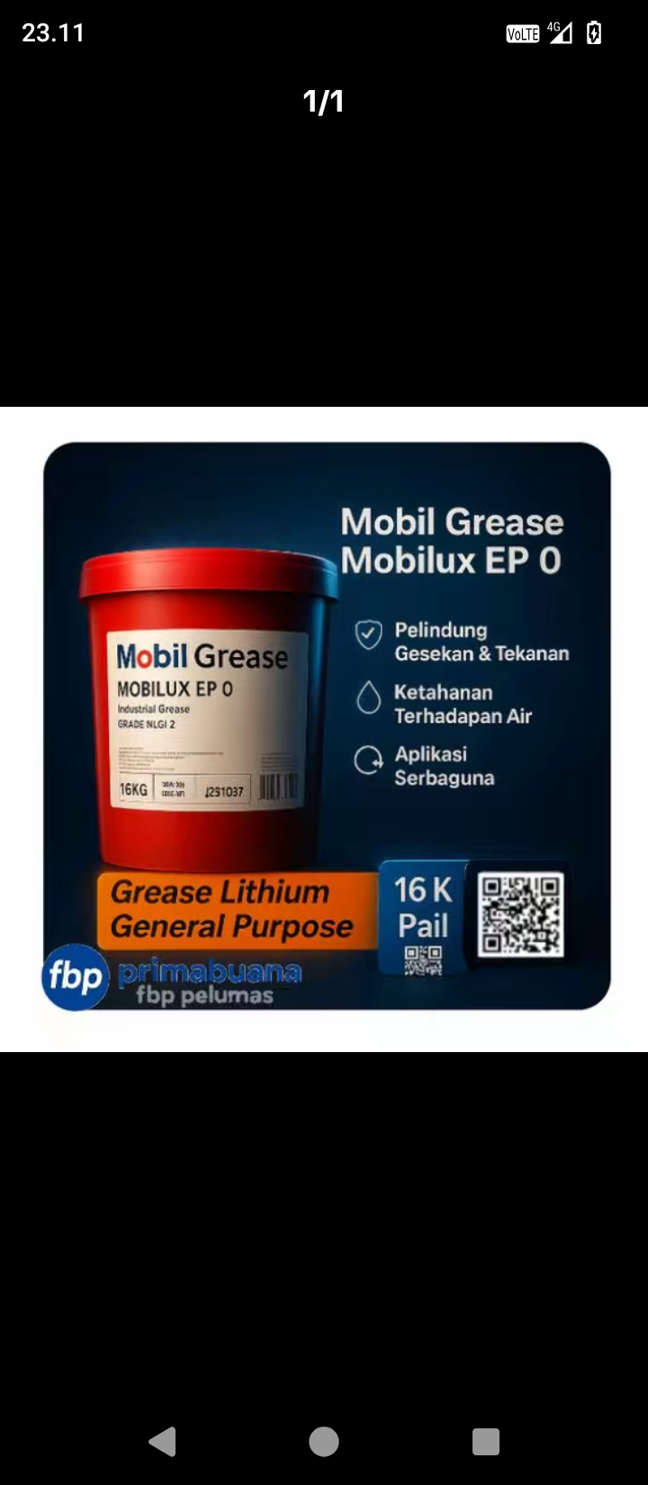 Mobilux EP 0 lithium grease general purpose contents 16kg pail packaging Harga 1,300,000 rupiah*Gratis Ongkir