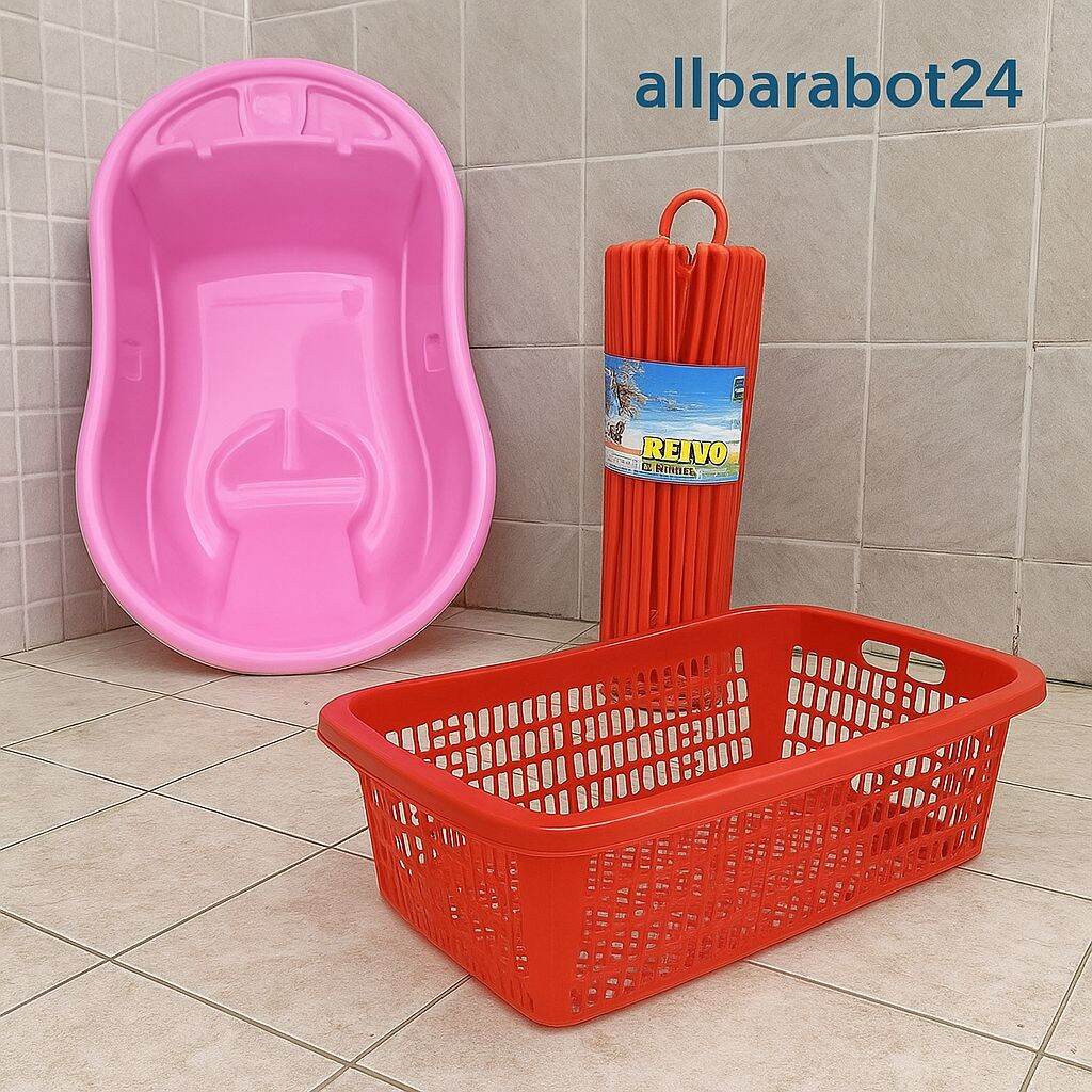 Paket hemat 3in bak mandi bayi+keranjang&gantungan baju 30stick.