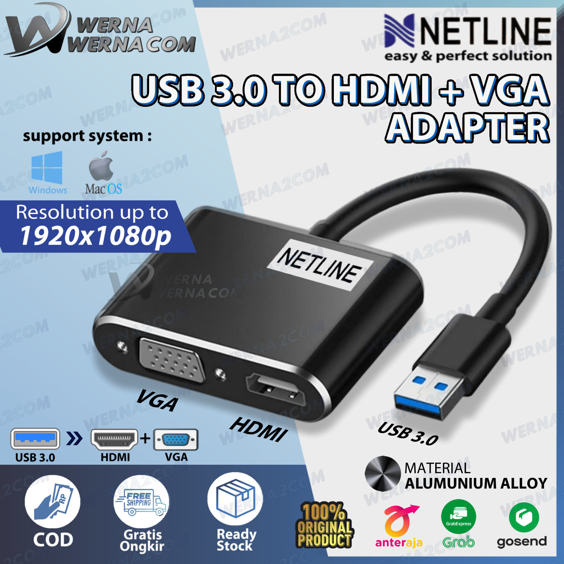 NETLINE USB 3.0 to HDMI + VGA Adapter Lazada Indonesia