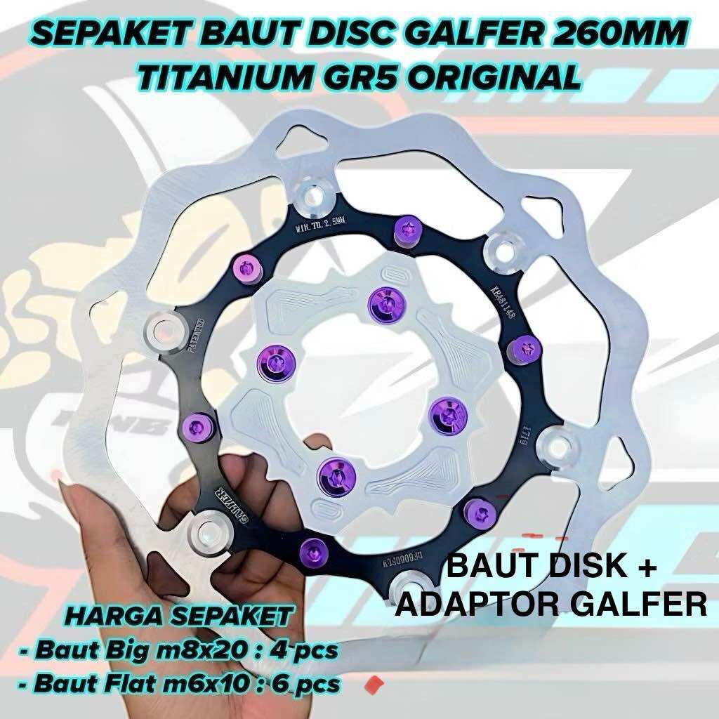 Original Vietnamese Titanium Disk + Galfer Disk Adapter Bolt Package Set Harga 46,800 rupiah*Gratis Ongkir