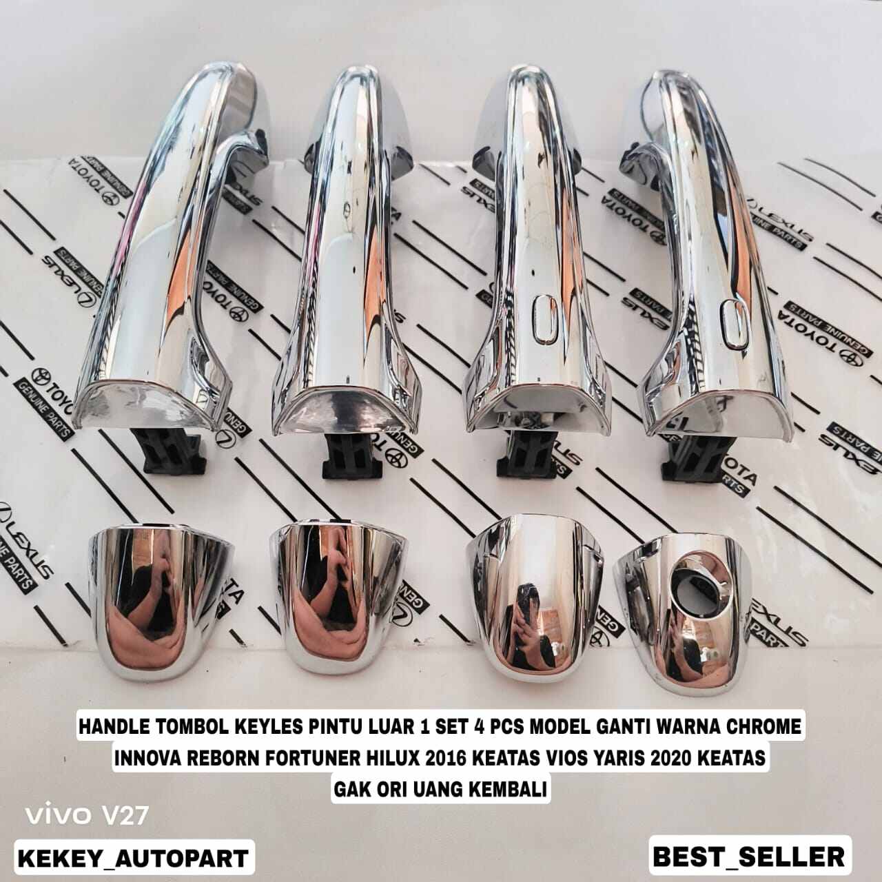 handle gagang key les pintu luar innova reborn fortuner hilux venturer 2016 vios yaris 2020 original chrome 1 set Harga 650,000 rupiah*Gratis Ongkir