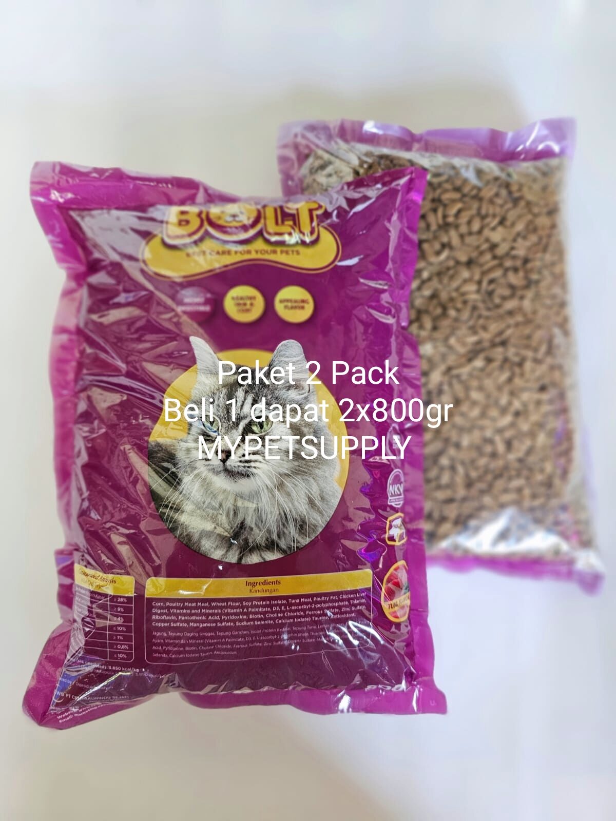 BOLT Makanan KUCING Paket 2 Pack Bukan 2KG Harga 38,900 rupiah*Gratis Ongkir