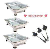 Fastfood Tutup Kaca Paket 3 Set Free 3 Sendok/Prasmanan Stainless Steel 3 Set-Wajib Beli Bubble Wrap