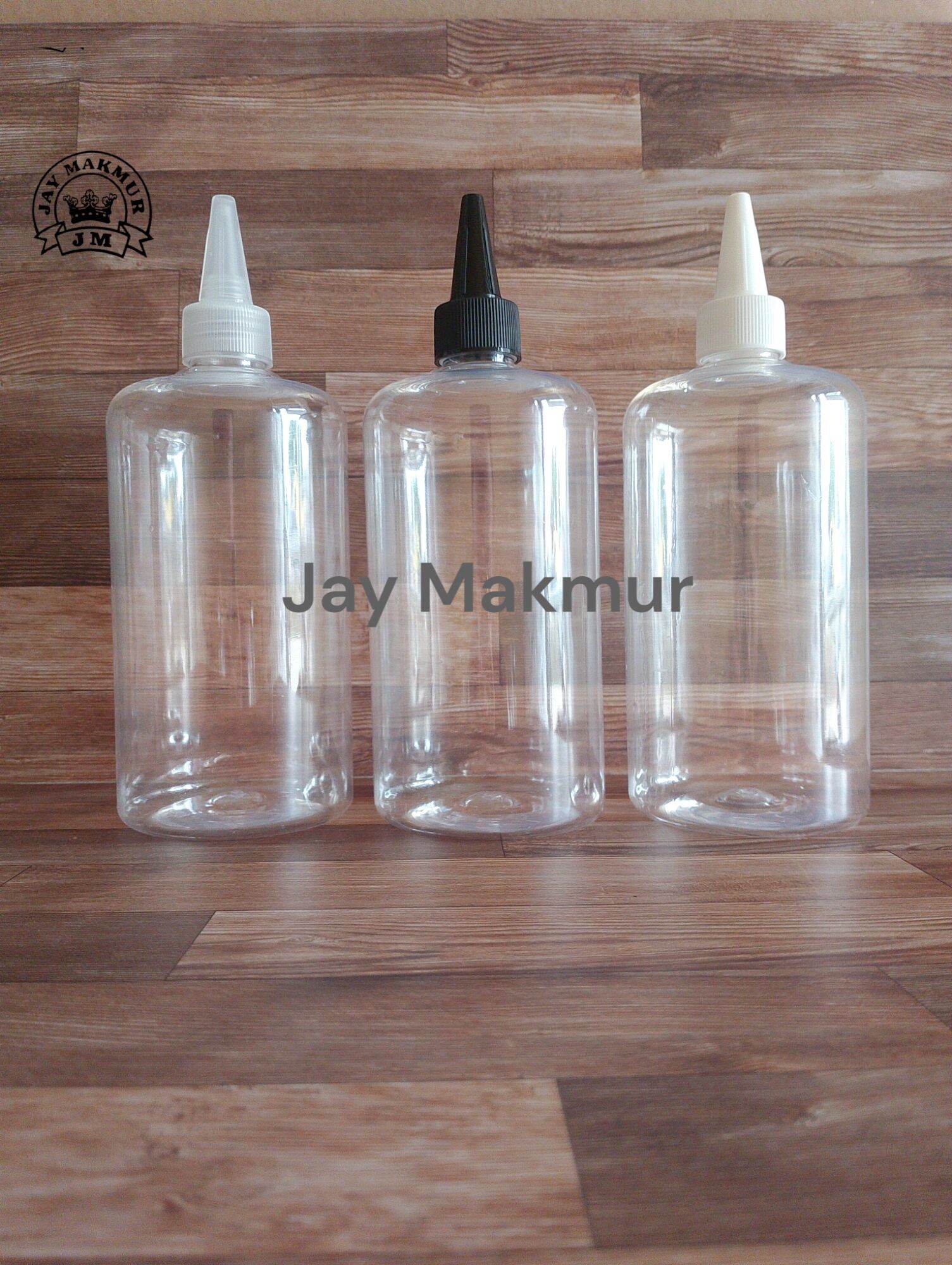 Botol Pet 500ml HS Clear Tutup Kerucut Varian Hitam - Putih - Natural | Botol Tinta Kerucut kosong Harga 2,950 rupiah*Gratis Ongkir