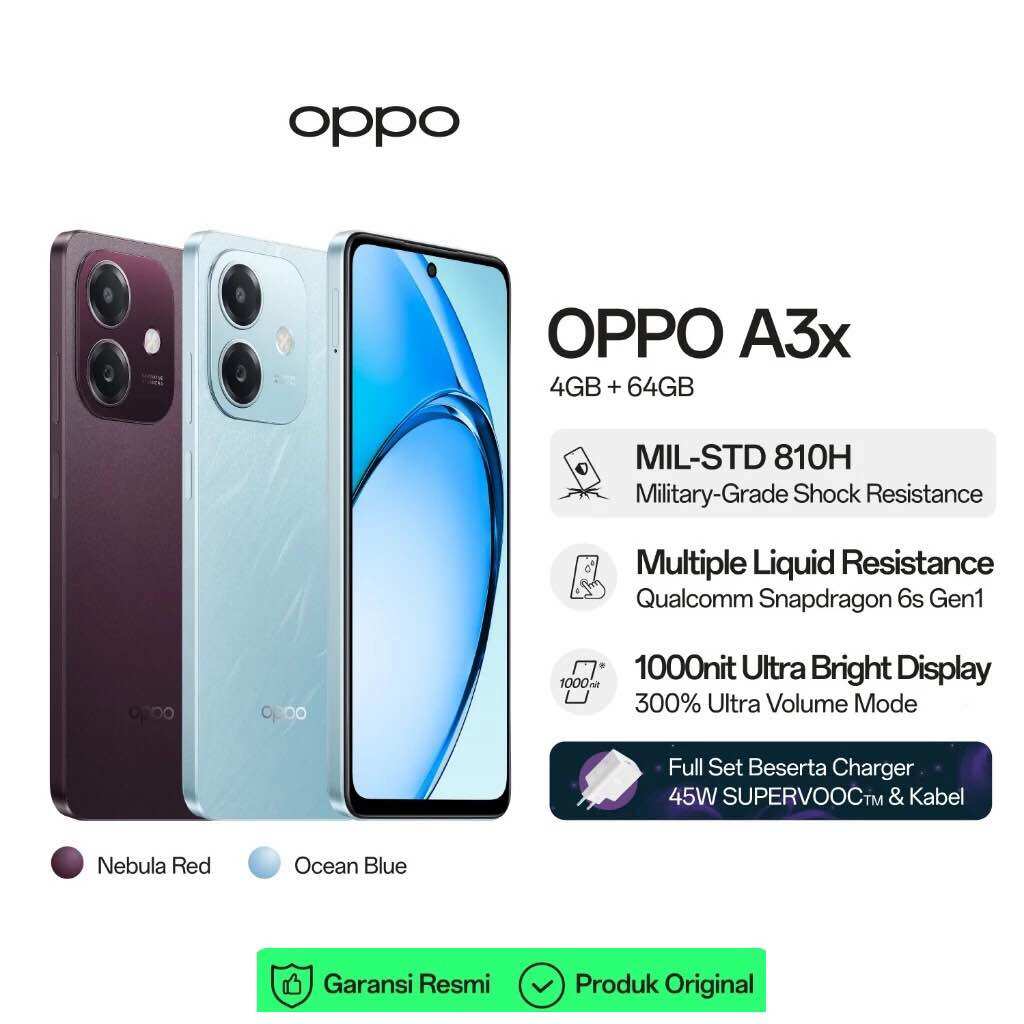 Oppo A3x [4GB/64GB-4GB/128GB-6GB/128GB] Garansi Resmi 1 Tahun Harga  1,483,000 Ringgit*Penghantaran Percuma