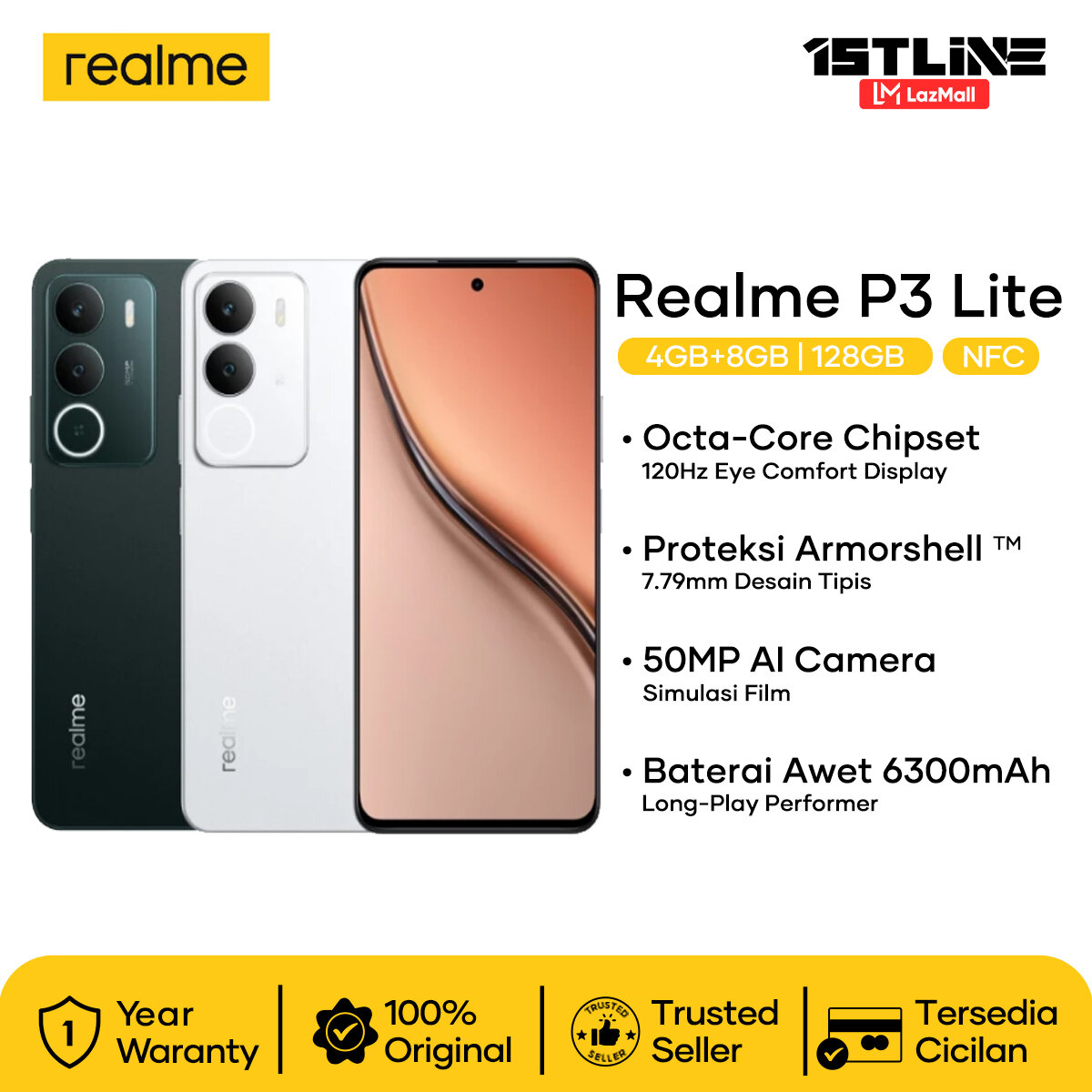 [New] Realme P3 Lite 4/128Gb (4Gb+8Gb Extended Ram) 50Mp Ai Camera 6300Mah Battery Official Warranty Giá 1,599,000 Đồng*Miễn phí vận chuyển