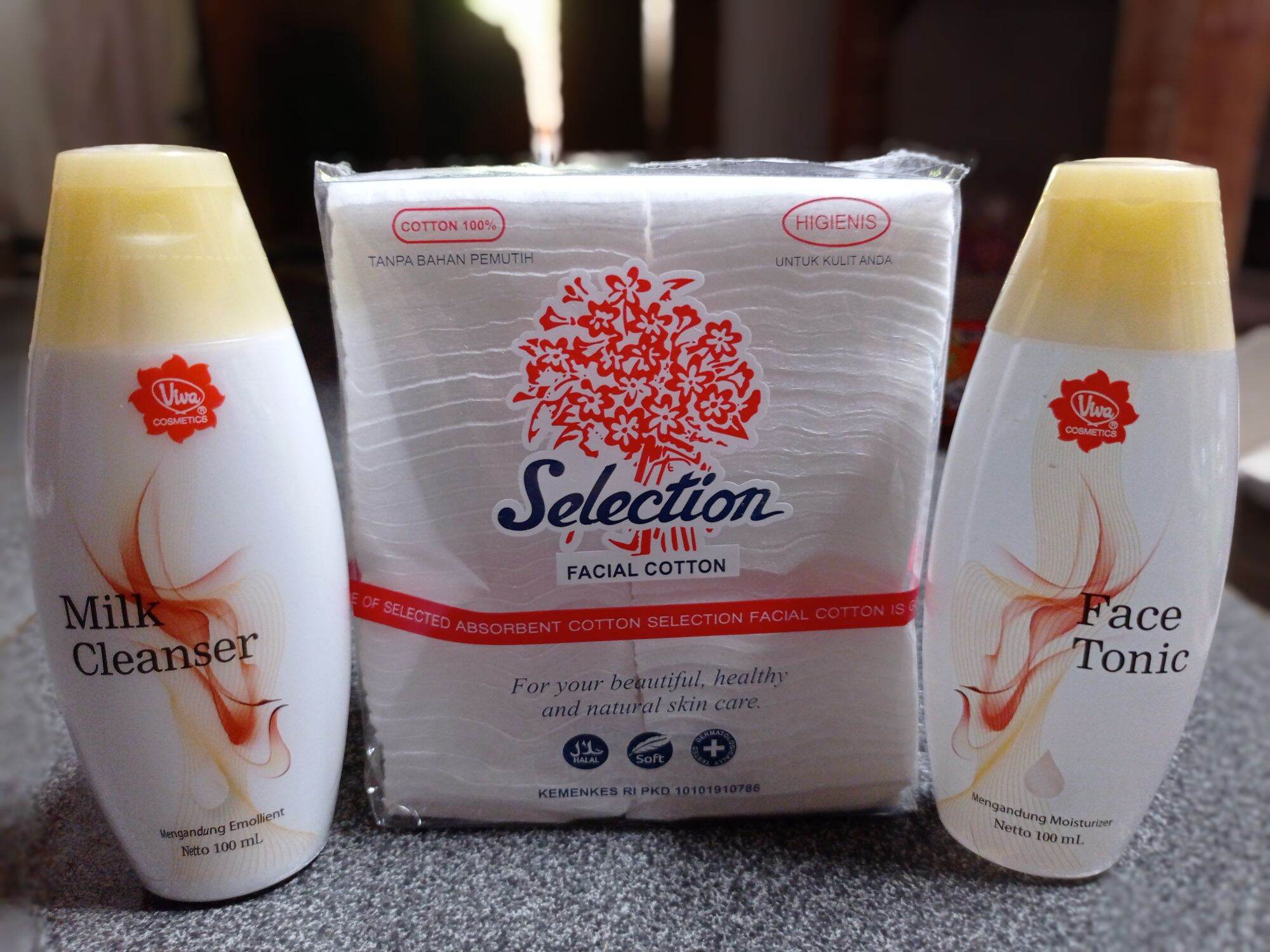 Viva Paket 3 In 1 Pembersih Wajah (Milk Cleanser - Toner - Kapas (*kapas merk sesuai yg ready tidak terpaku oleh gambar))