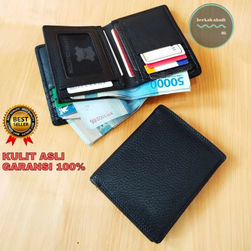 Dompet kulit Sapi Asl Lipat Tiga Dimensi Banyak Ruang penyimpanan