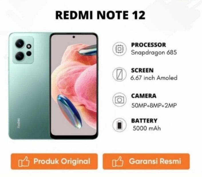 REDMI NOTE 12 RAM 6/128 GB garansi resmi 1 tahun original bisa kredivo / paylater Harga  2,375,000 rupiah*Gratis Ongkir