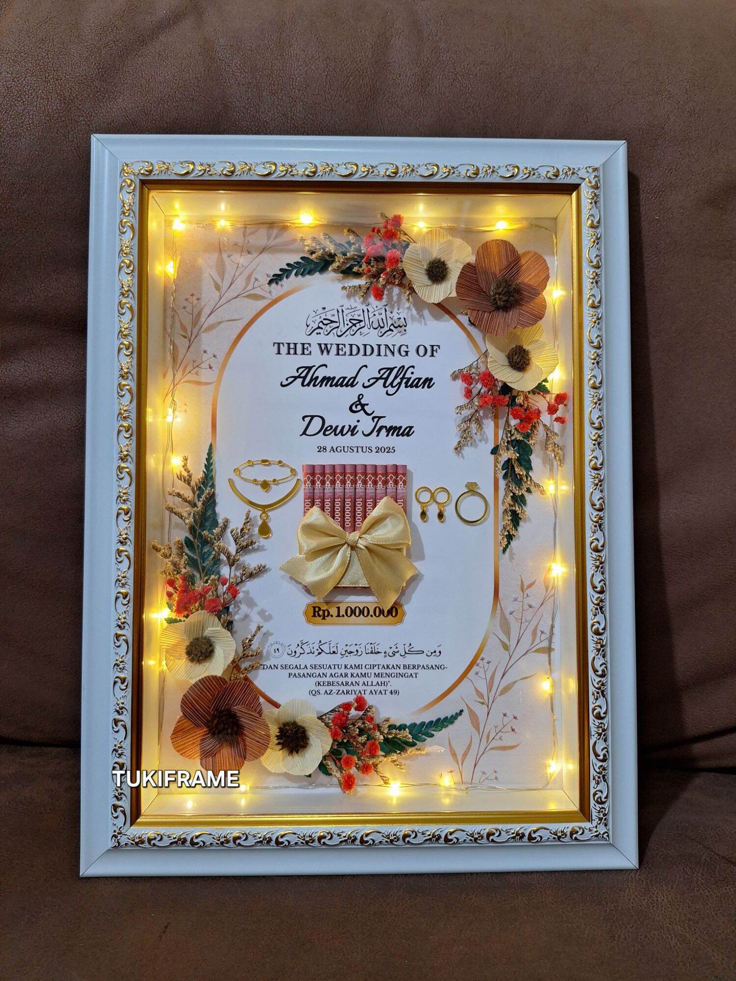 BINGKAI MAHAR 3D RUSTIC LIST GOLD / BINGKAI HANTARAN PERNIKAHAN / FRAME MAHAR SIMBOLIS PERNIKAHAN/ FRAME 3D CUSTOM SEHARI BERES