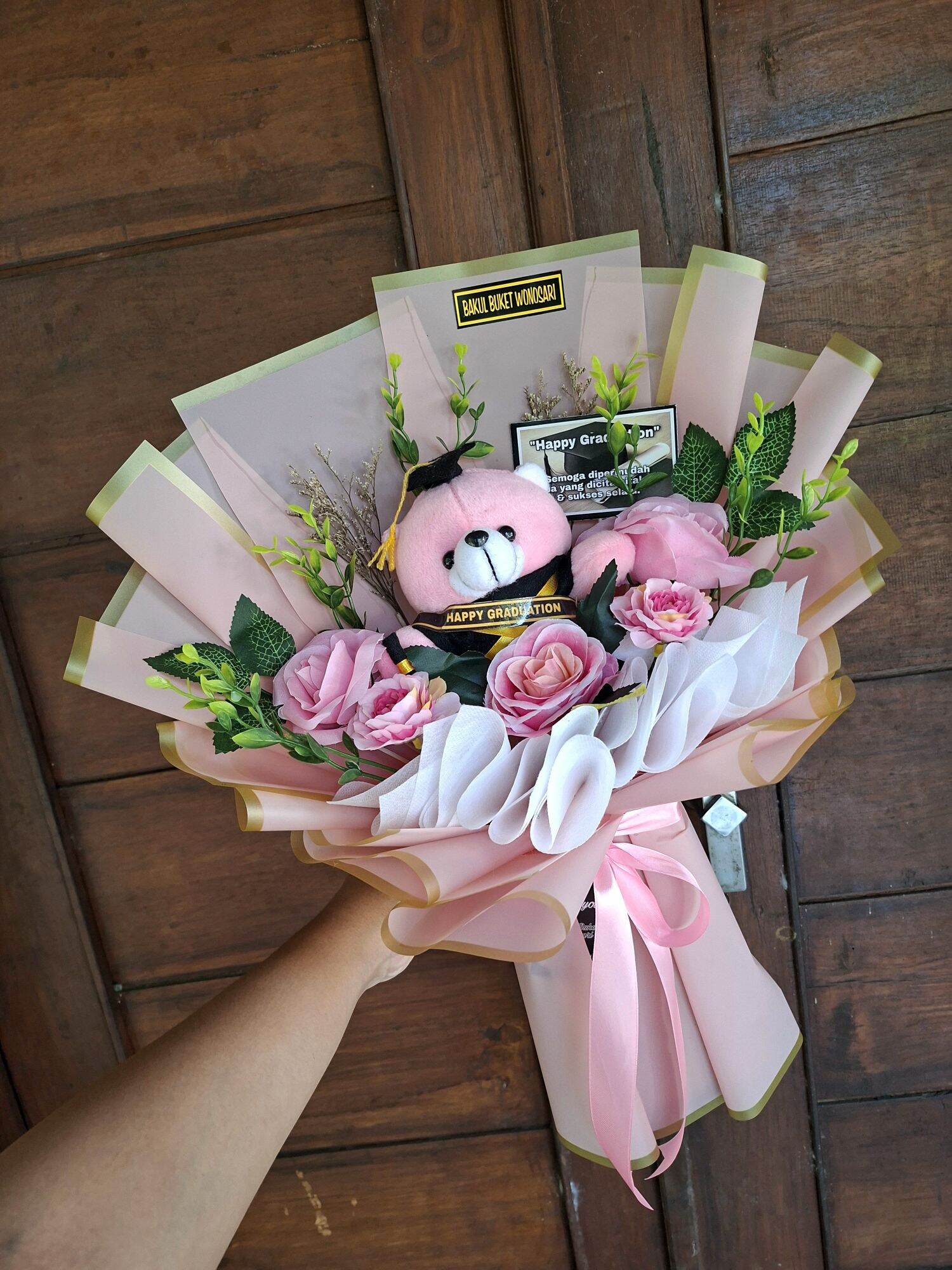Buket Wisuda Boneka Pink Bouquet ulang tahun Cewek