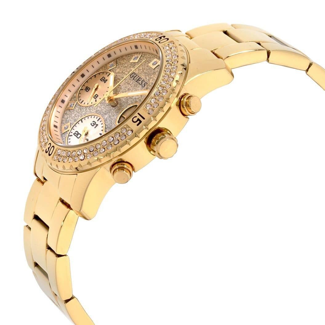 Guess Confetti Crystal Glitter Gold Stainless Steel Watch