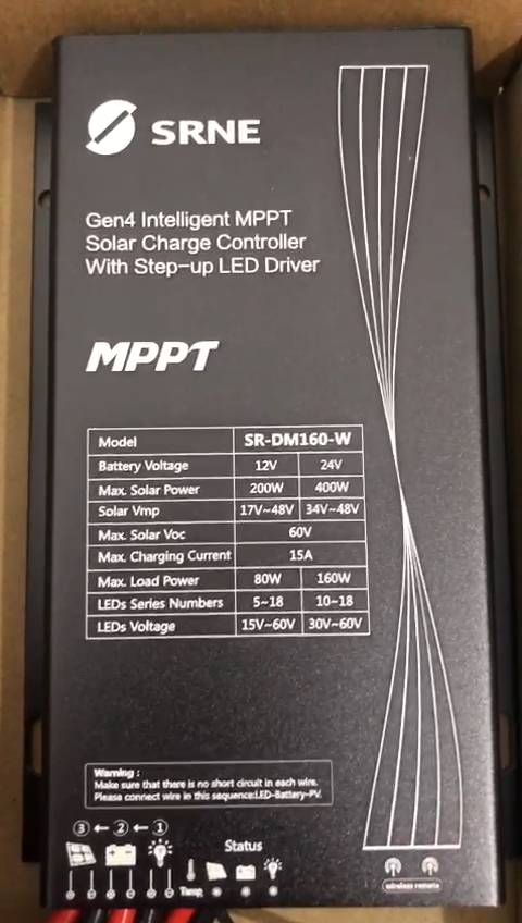 SRNE MPPT SR-DM160-R 15A Solar Charge Controller + LED Driver (PJU SCC ...