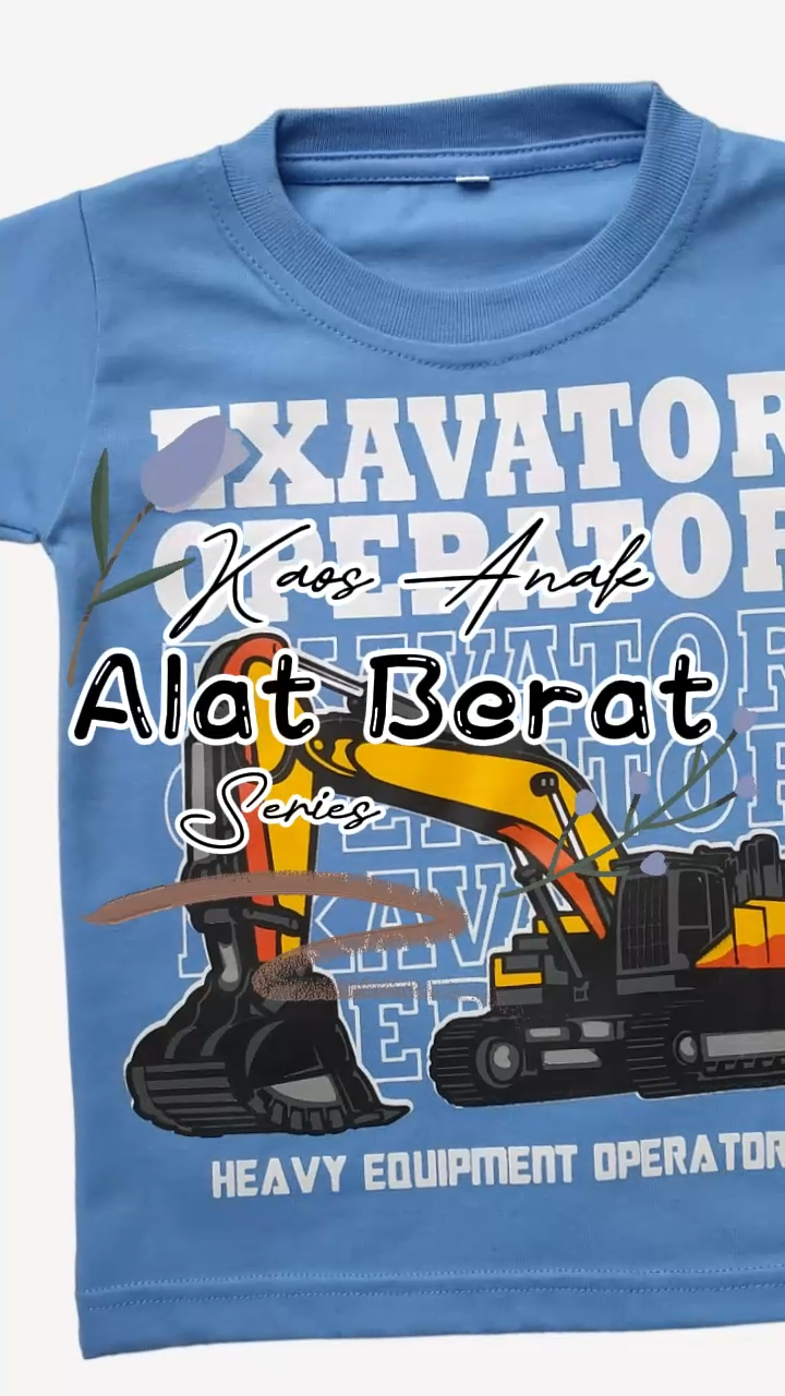 Kaos Anak Laki Laki Cowok Motif Alat Berat Excavator Wheel Loader Bahan Katun Usia 1 2 3 4 5 6 Tahun