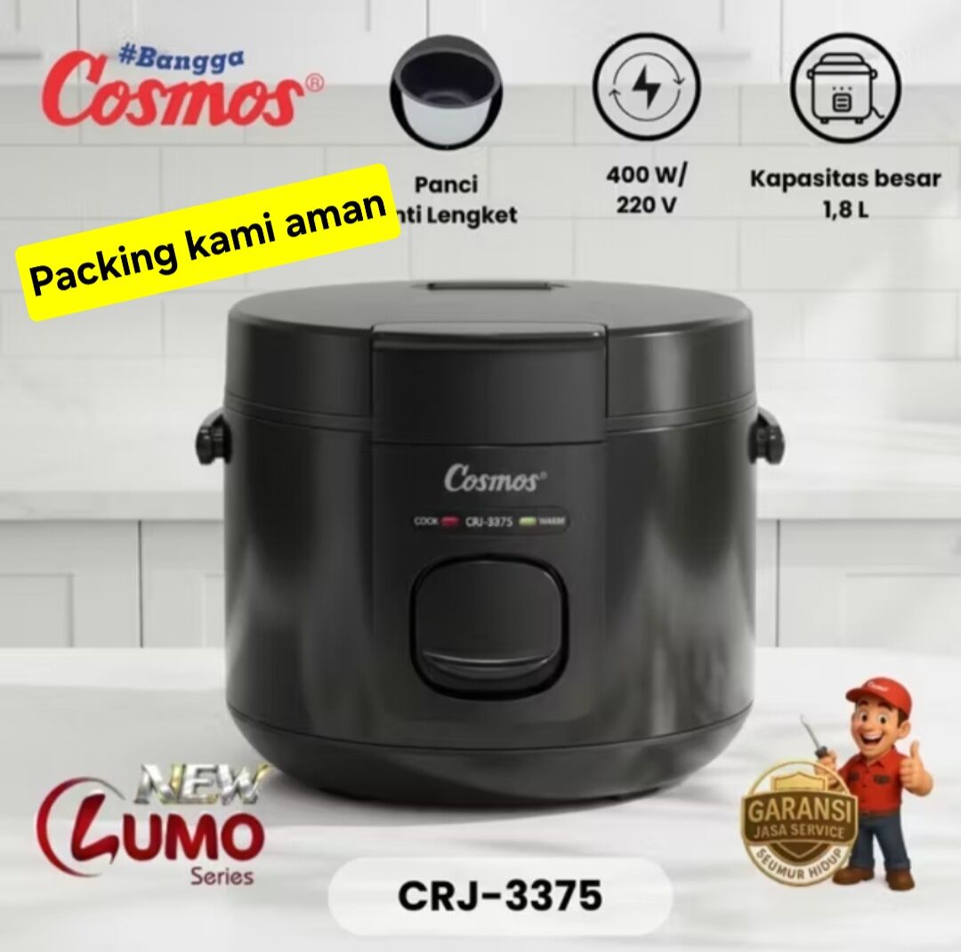 Cosmos CRJ-3375 Penanak Nasi 400 W 220 V Kapasitas 18 L warna abu2 dan putih