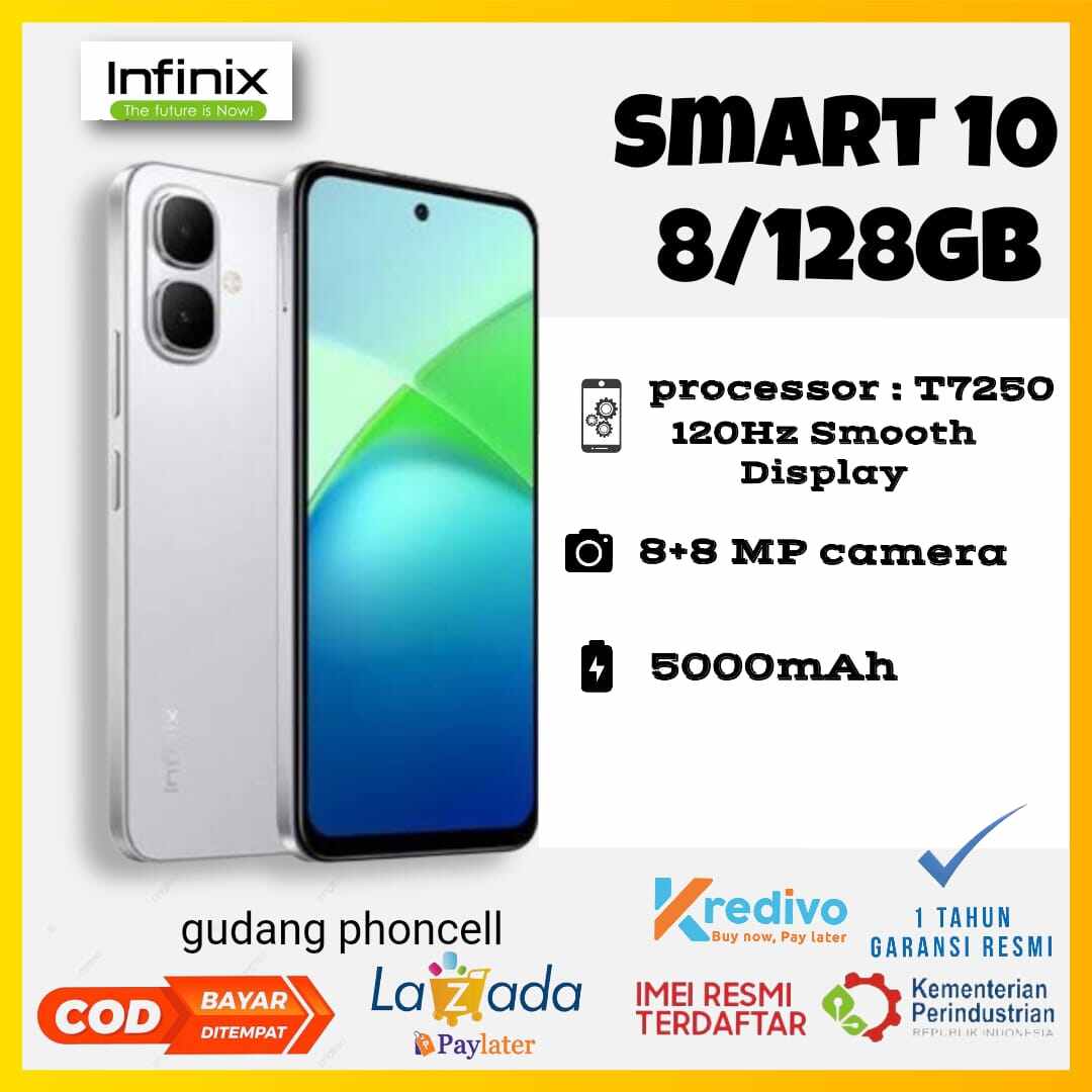 Infinix Smart 10 Ram 8+128 Gb Battery 6000 Mah Unisog T7250 (Latest Type) 1 Year Official Guarantee Harga  1,095,000 Ringgit*Penghantaran Percuma