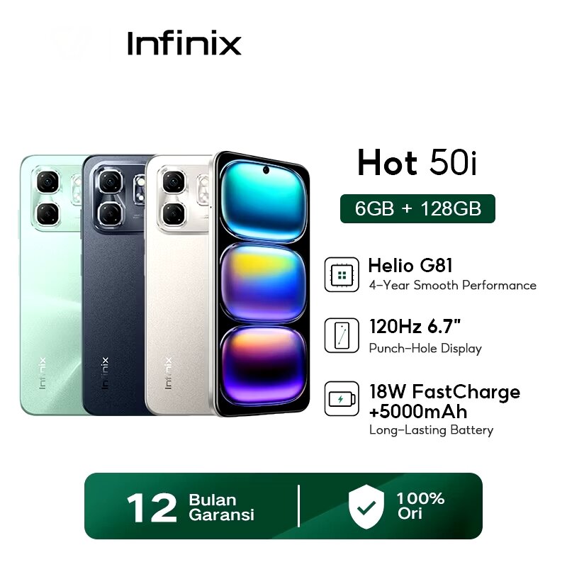HP INFINIX HOT 50I RAM 6/128GB GARANSI RESMI Harga  1,900,000 Ringgit*Penghantaran Percuma