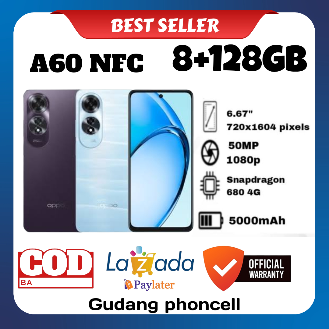 Oppo A60 Nfc Ram 8+128 Gb Helio G35 50 Mp Camera 1 Year Official Warranty & 100% Registered Imei Giá 1,595,000 Đồng*Miễn phí vận chuyển