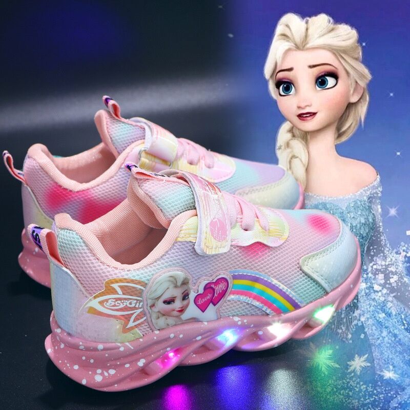 Sepatu Sneakers Import LED Frozen Elsa Anak Perempuan Lucu Manis