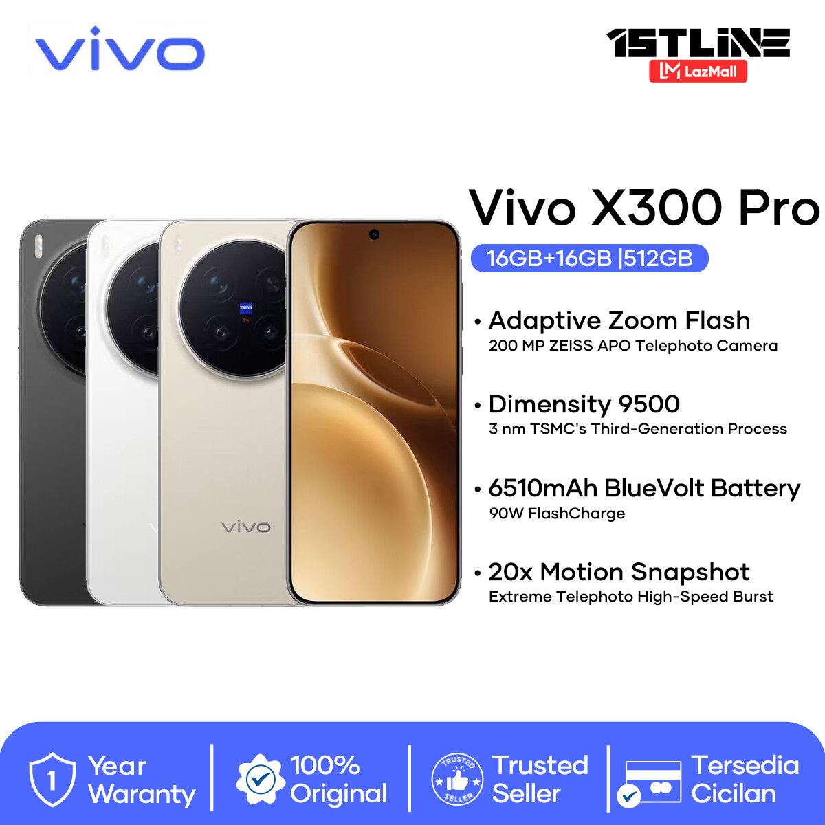 [Original Vivo Hp] Vivo X300 Pro 5g (16+512Gb) Official 1 Year Warranty, Cod Available Harga 18,999,000 rupiah*Gratis Ongkir
