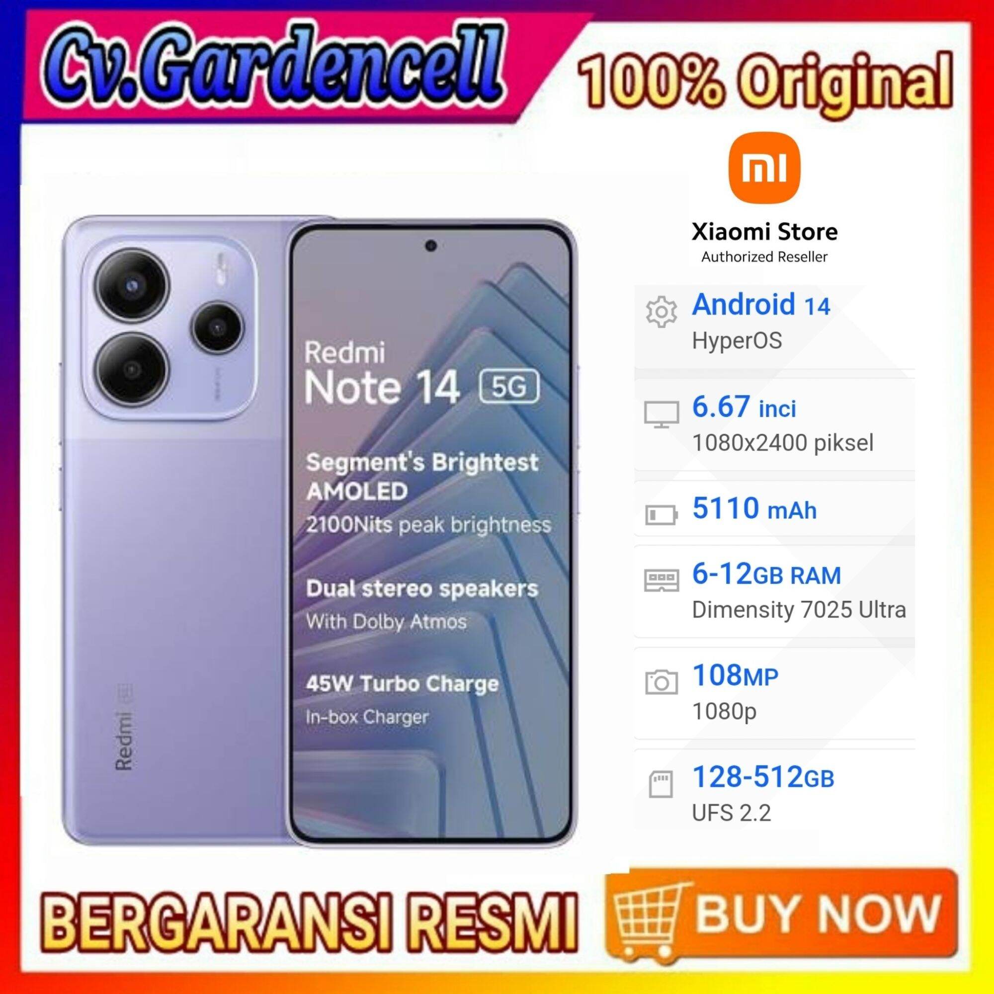 Xiaomi Redmi Note 14 5g Ram 8/256gb Garansi Resmi Harga  3,170,000 Ringgit*Penghantaran Percuma