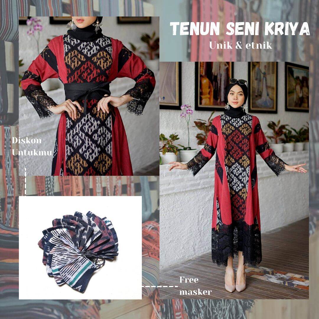 Dress tenun , dress tenun muslim kekinian, outee tenun, baju tenun