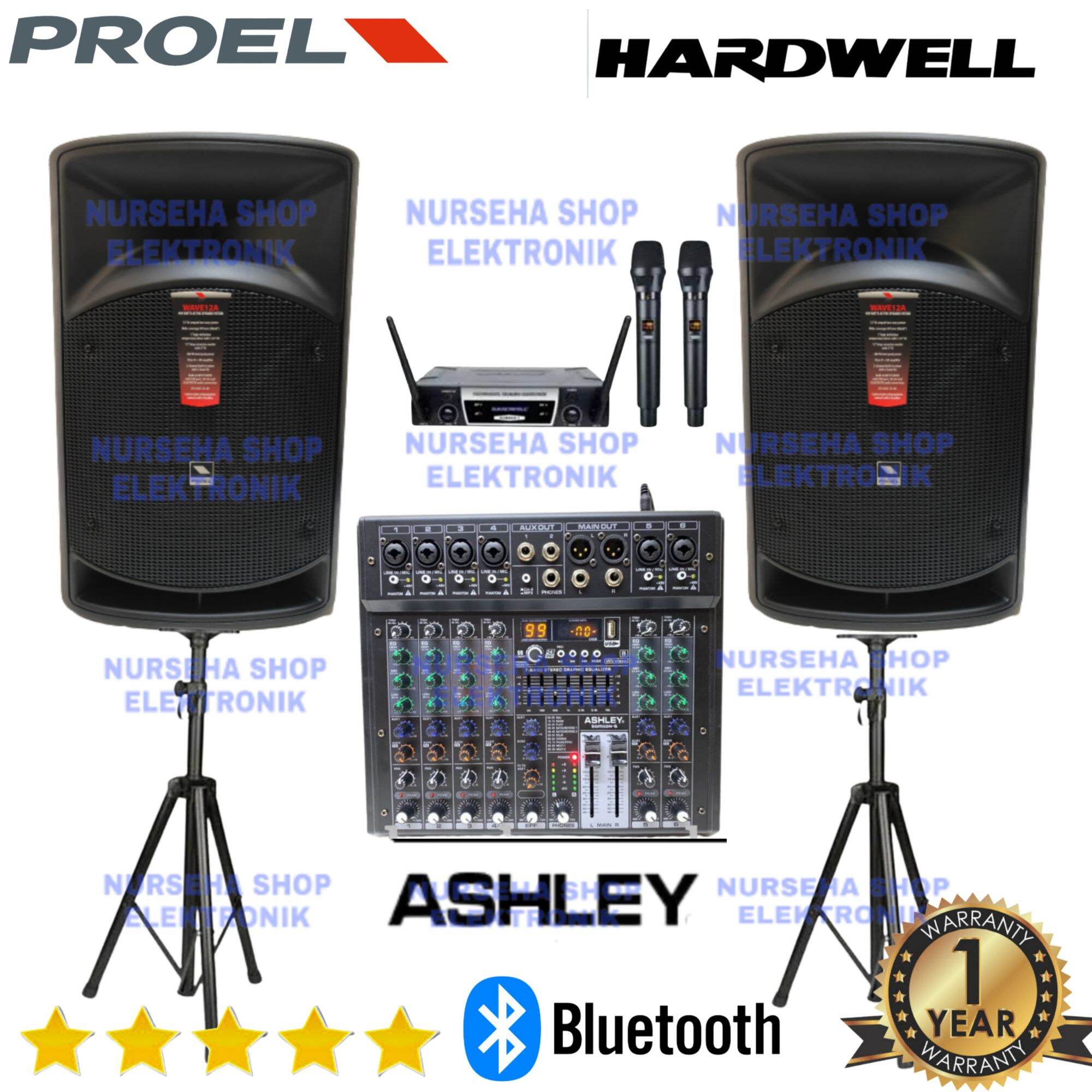 Paket sound system speaker aktif proel 12 inch mixer ASHLEY 6 channel
