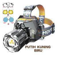 Senter Kepala Zoom 100W Cahaya Putih Kuning Dan Biru Baterai Ganda Super Terang Movtess