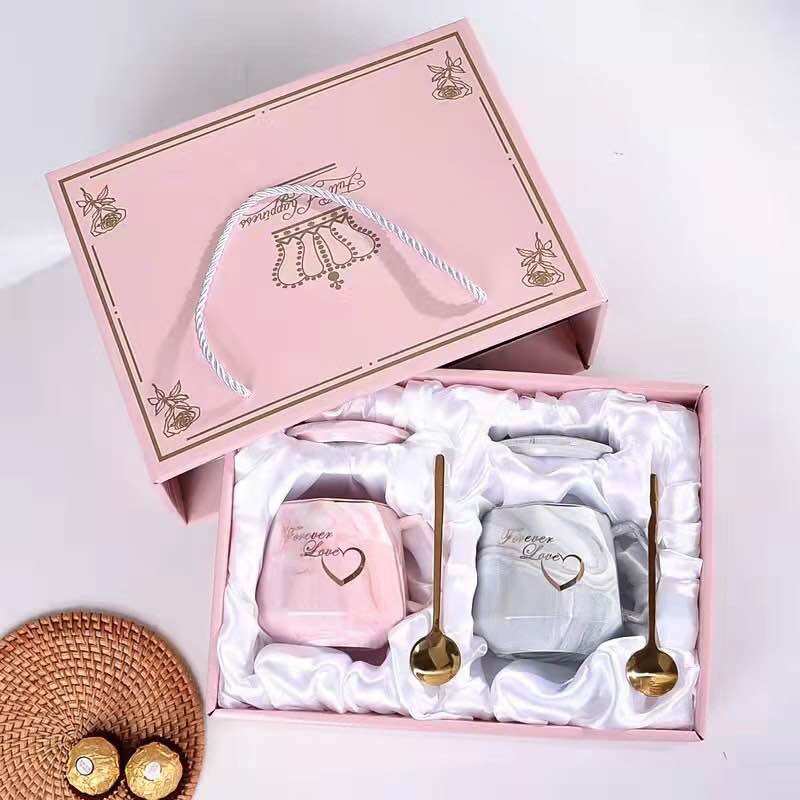 Kado pernikahan Mug Couple set hadiah 1 set isi 2 pcs gelas couple hampers premium marble ceramic cup…