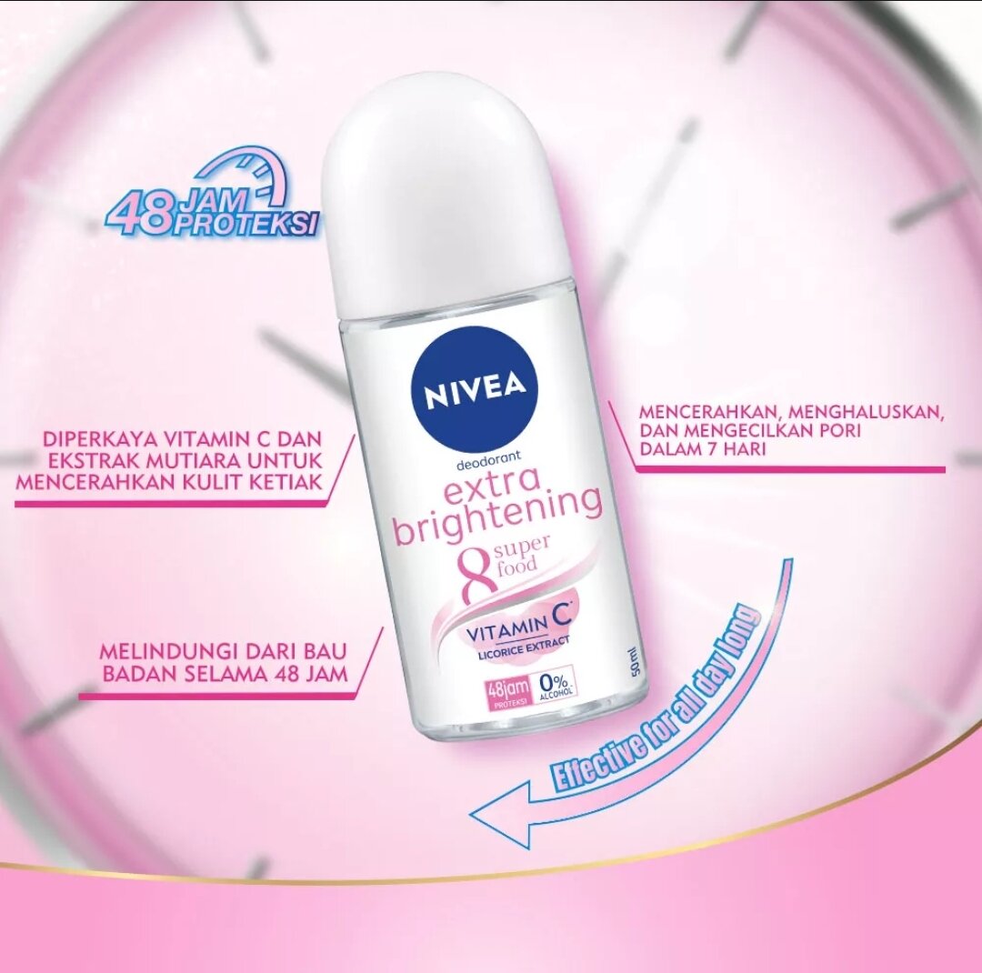 NIVEA Deodorant Extra Brightening Roll On - 50ml & 25ml. 