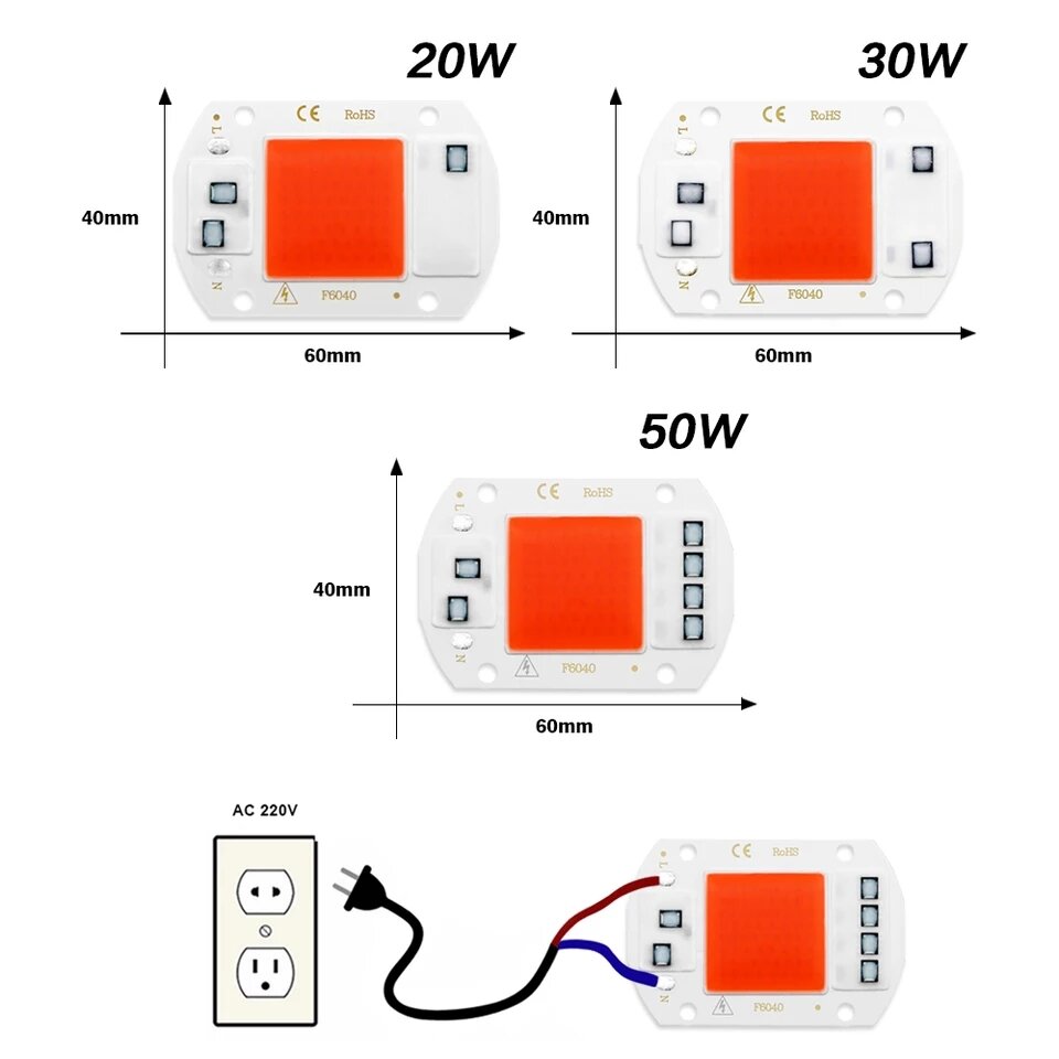 Led Cob 220V 50W 30W 20W grow light hydroponic hpl chip IC tanpa driver ...