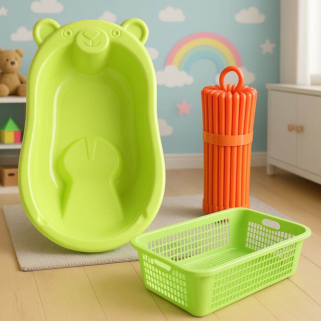 Bak Mandi Bayi Set 3 in 1 Bak Bayi + Folding 30 Stik + Keranjang Popok Bak Bayi Baby Bathube