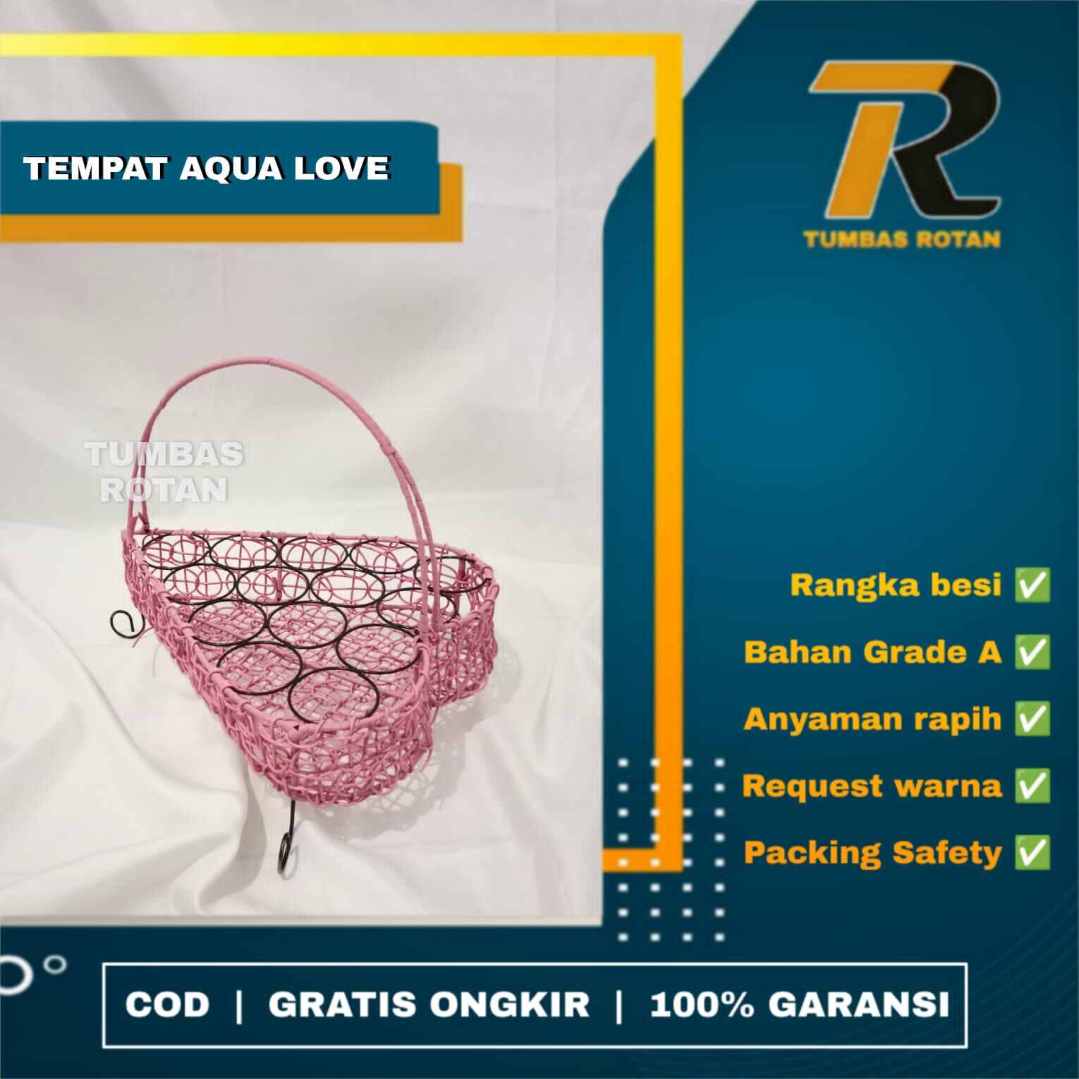 Keranjang Air Mineral Love Isi 14 Slot Aqua Gelas Wadah Akua Rotan Anyaman Sintetis Tempat 2964